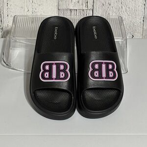 Bebé Womens Sandals Black And Pink 3D Logo Size 6 NWT Pool, Beach ,casual